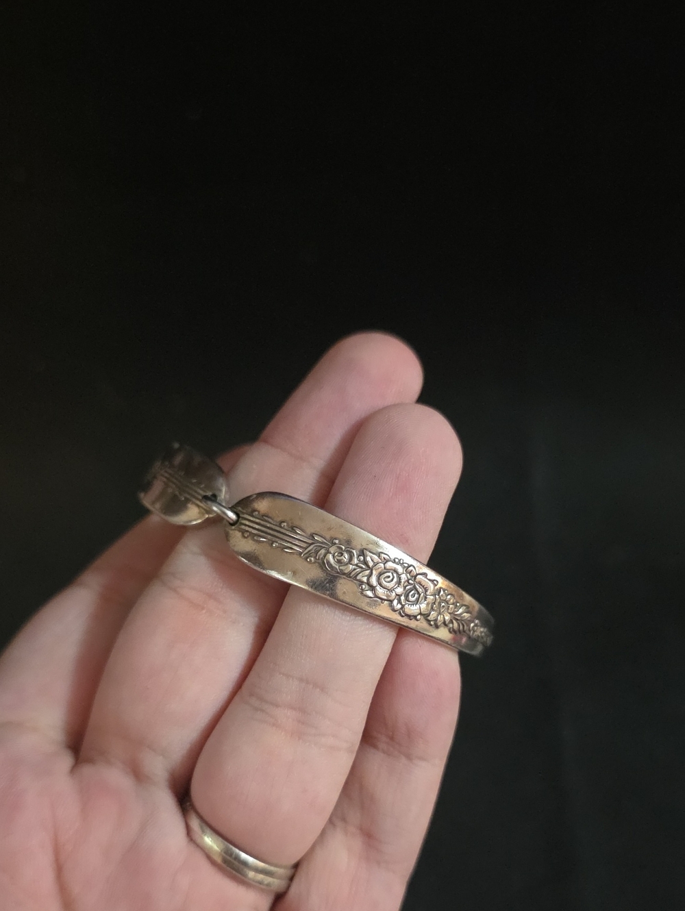 Elegant Rose-Engraved Sterling Silver Bracelet